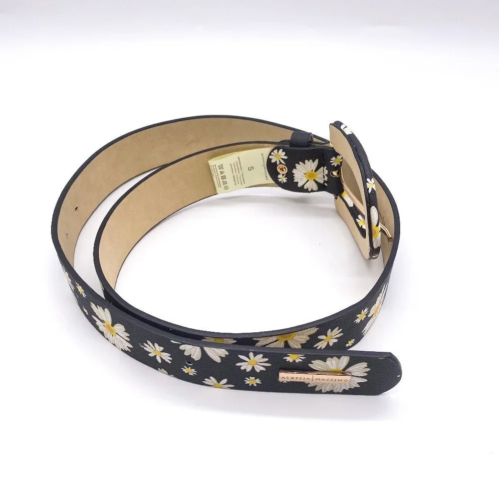 Alessia Massimo Womens Belt Black Floral Print Size S